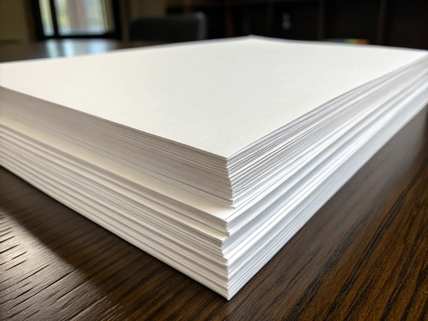 An image featuring stacks of different types of printing paper, including glossy, matte, and standard, arranged to showcase Master Print Zone's paper selection.